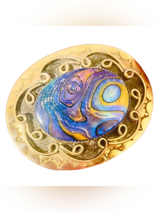 Vintage Accessories - Vintage Blue Abalone Shell and Silver Belt Buckle